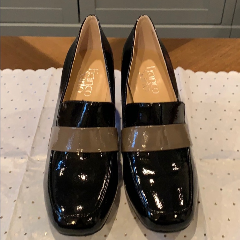Black and Tan Patent Leather Franco Sarto Pumps